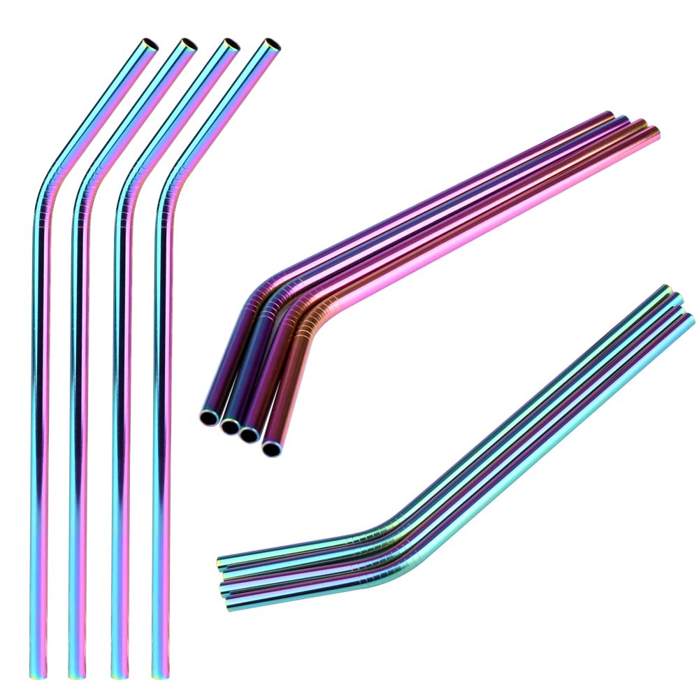 4 pcs Reusable 304 Stainless Steel Metal Drinking Straw with Cleaning Brus
