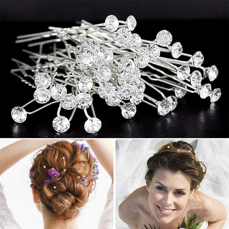 20pcs Pearl Rhinestone Alloy Flower Daisy Bride Hair Pins Wedding Hair Clips Pins Headdress - Rhinestone