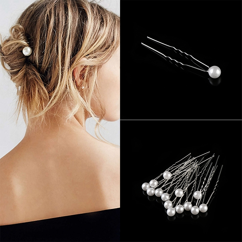 20pcs Pearl Rhinestone Alloy Flower Daisy Bride Hair Pins Wedding Hair Clips Pins Headdress - Pearl