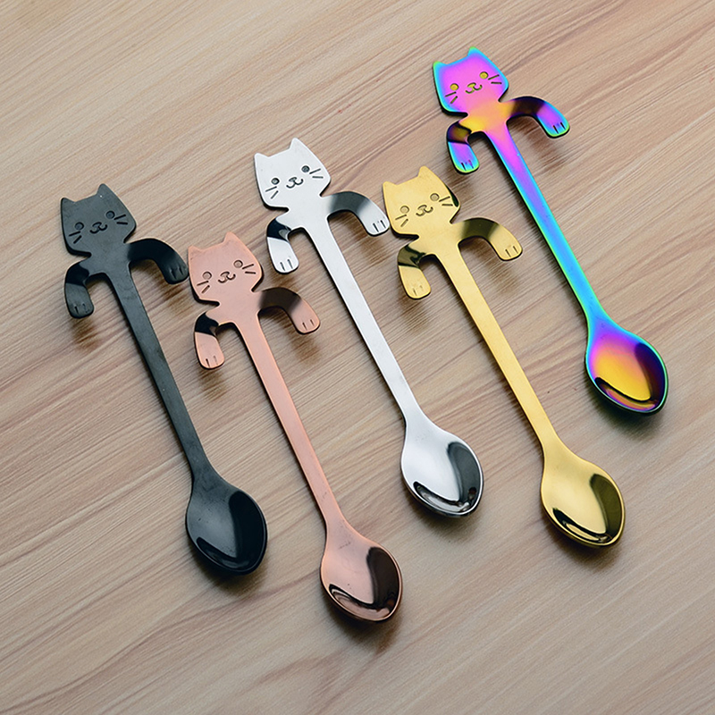 Small Mini Stainless Steel Cartoon Cat Coffee Spoon Stirring Spoon Tea Spoon