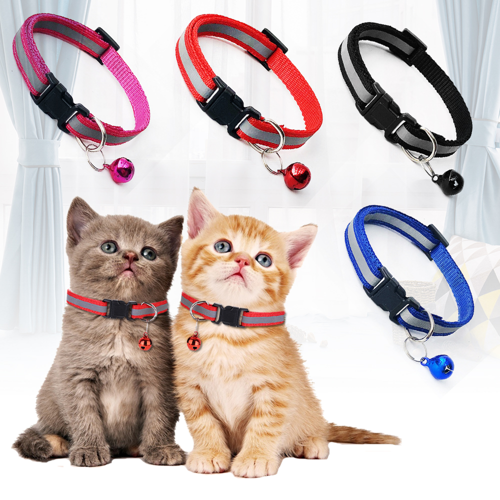 Puppy Cat Kitten Dog Soft Glossy Reflective Bell Collar Choker Safety Buckle for Little Pet Size S