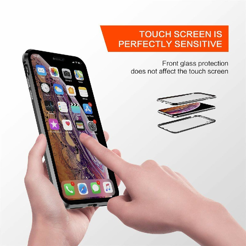 Metal Edge Phone Cover Tempered Glass Back Case and Screen Protector for iPhone XS