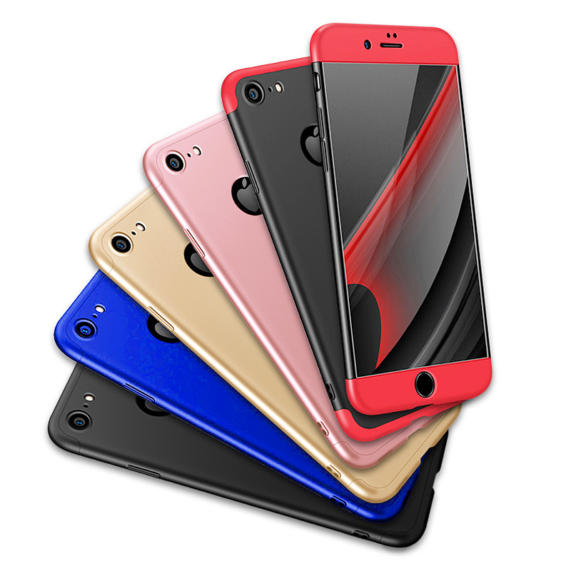 Hybrid 360 Degree Shockproof Case Protective Cover for Apple iPhone 7/8 - Black + Red