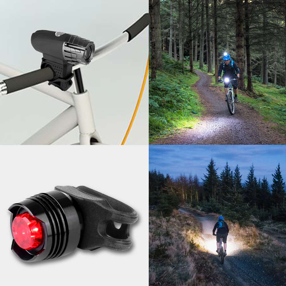 USB Rechargeable Waterproof Bike Cycling Light Headlights + Taillights Tail Lamp Set