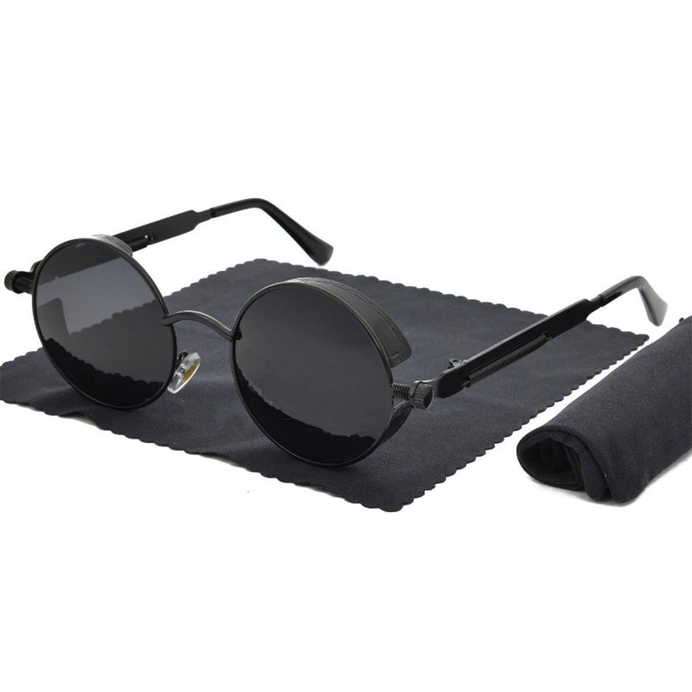 Vintage Polarized Steampunk Sunglasses Mens Round UV400 Sun Driving Glasses