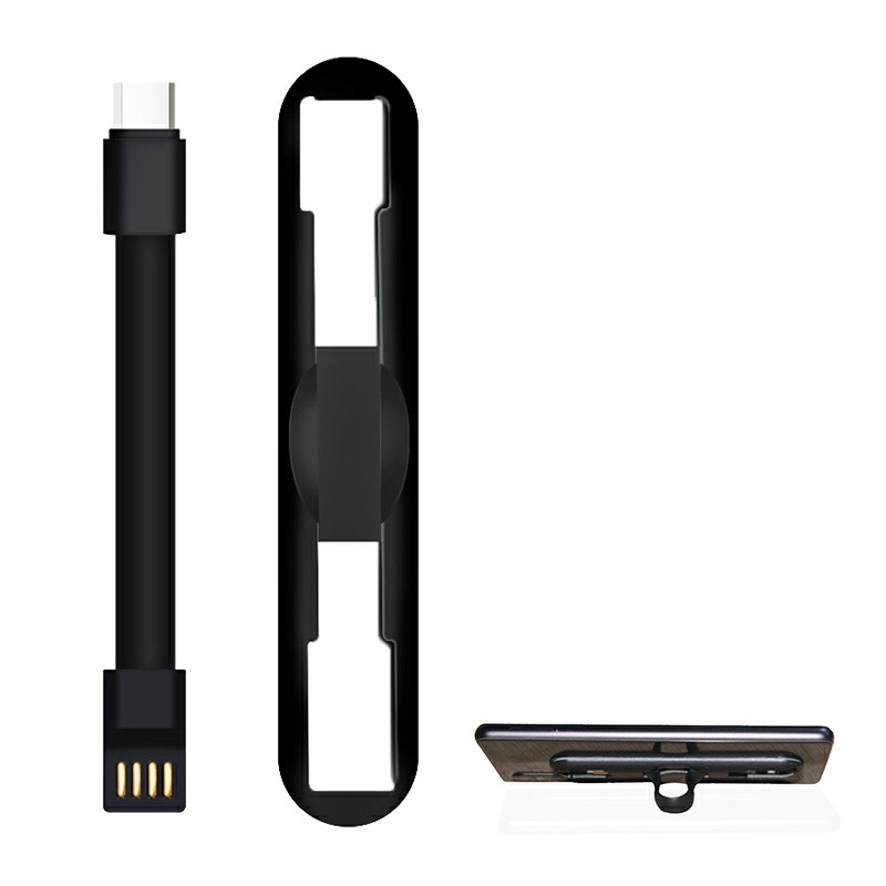 Creative Multi-function 8 pin Charging Data Cable with Mobile Phone Car Holder Function - Black
