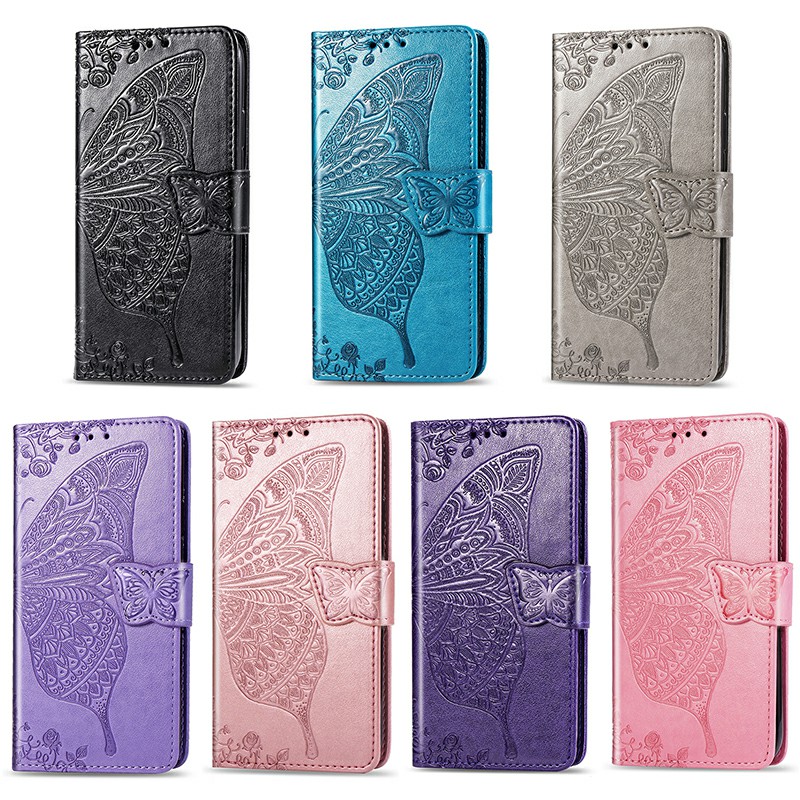 Flower Butterfly Embossed Leather Case PU Leather Flip Stand Wallet Card Case for Samsung Galaxy S10