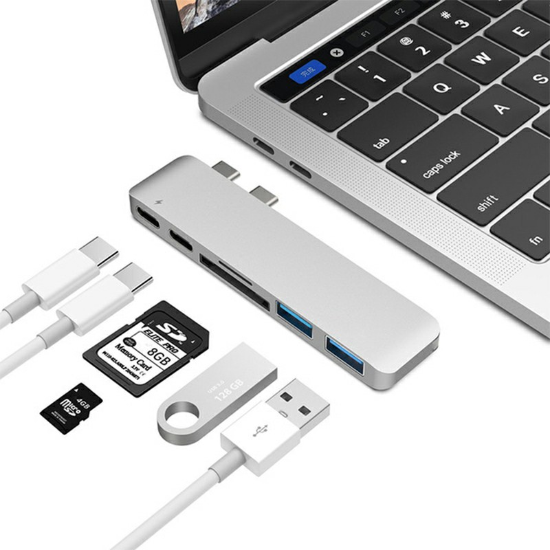 USB-C Hub Adapter Extender with Type C Ports USB 3.0 Ports TF SD Micro SD Card Slot for MacBook Pro