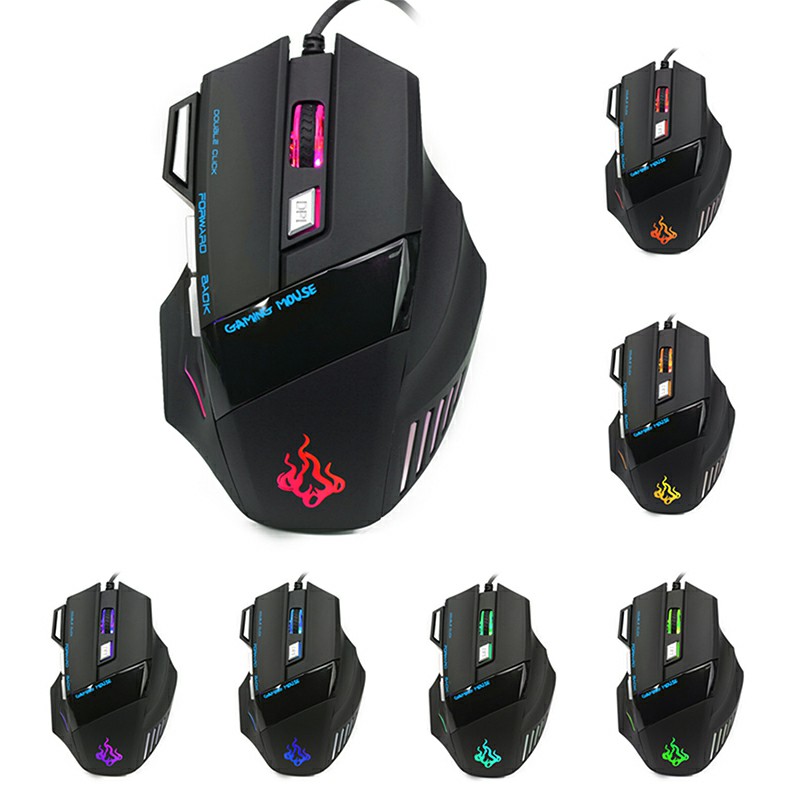 A908 5500 dpi Optical Wired Mouse Professional 7 Colorful Crack-emitting Full-light Gaming Mouse