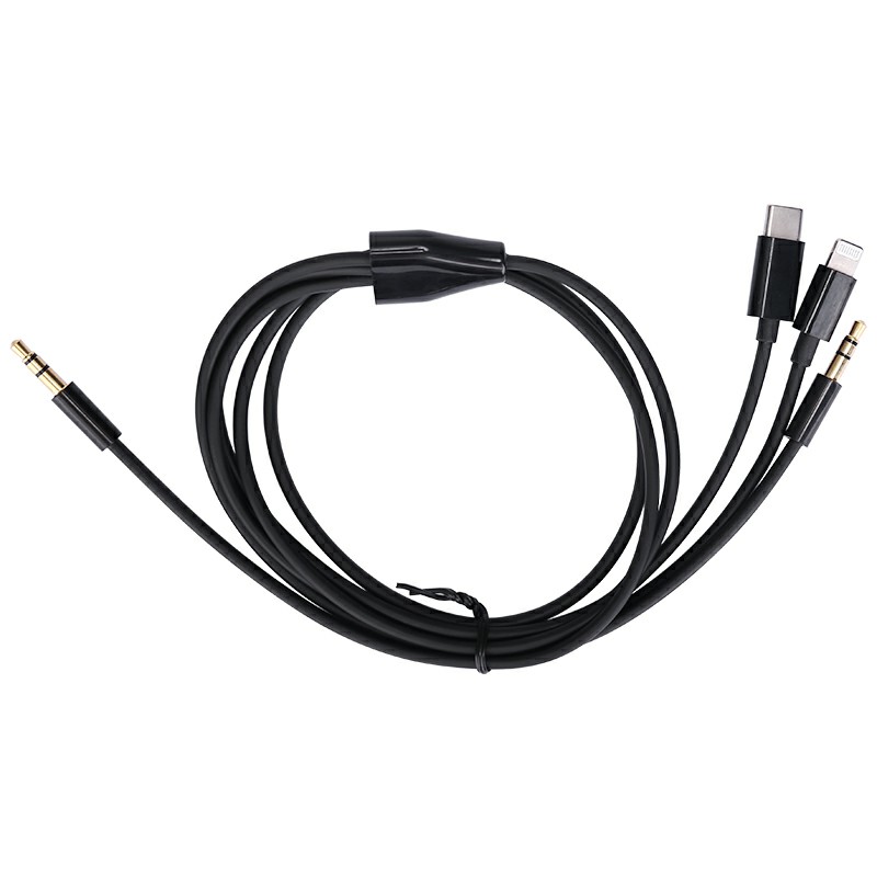 Multifunctional Aux Cable 3.5mm Male to 3.5mm + Type C + 8 pin Stereo Audio Cable - Black