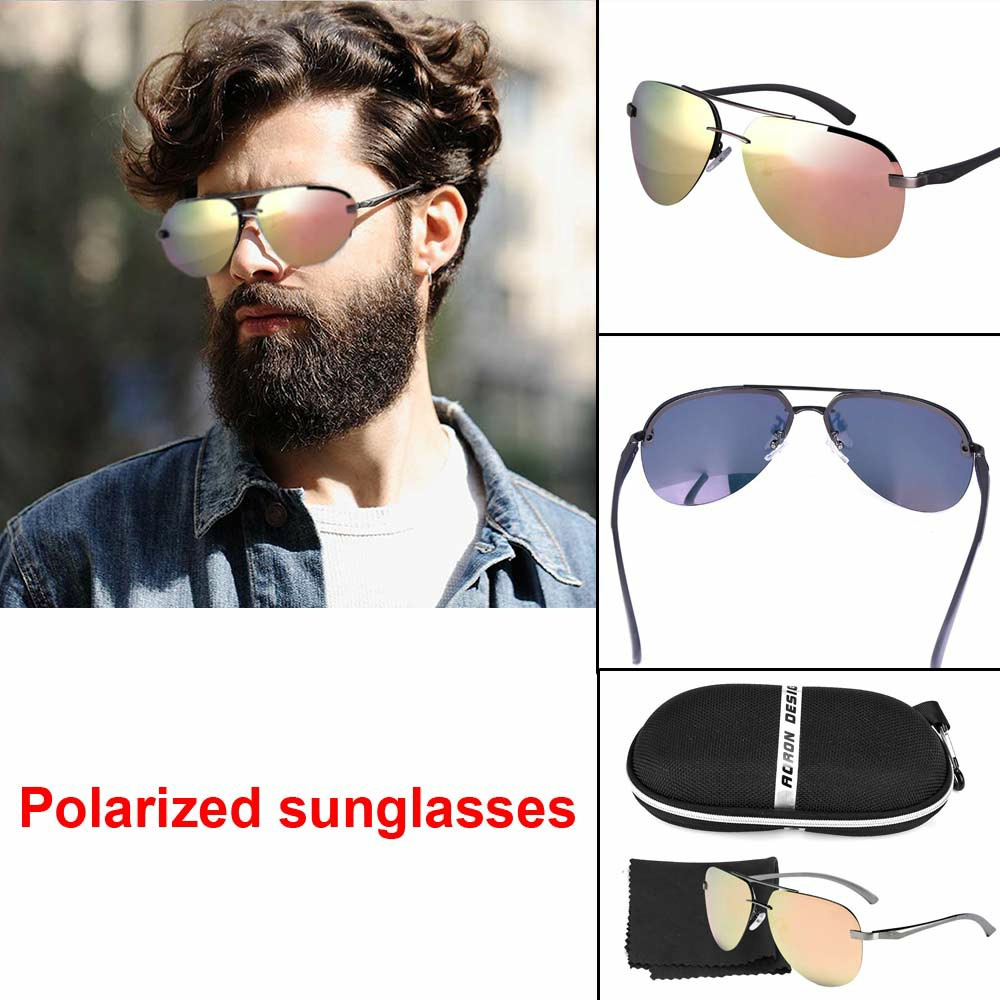 Aluminum Frame Polarized Sunglasses Men's Driving Glasses Outdoor Sports Goggles Eyewear - Pink