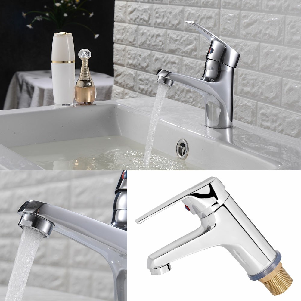 Modern Sink Mixer Tap Bathroom Basin Chrome Bath Taps Shower with 2 pcs 60cm Braided Hoses