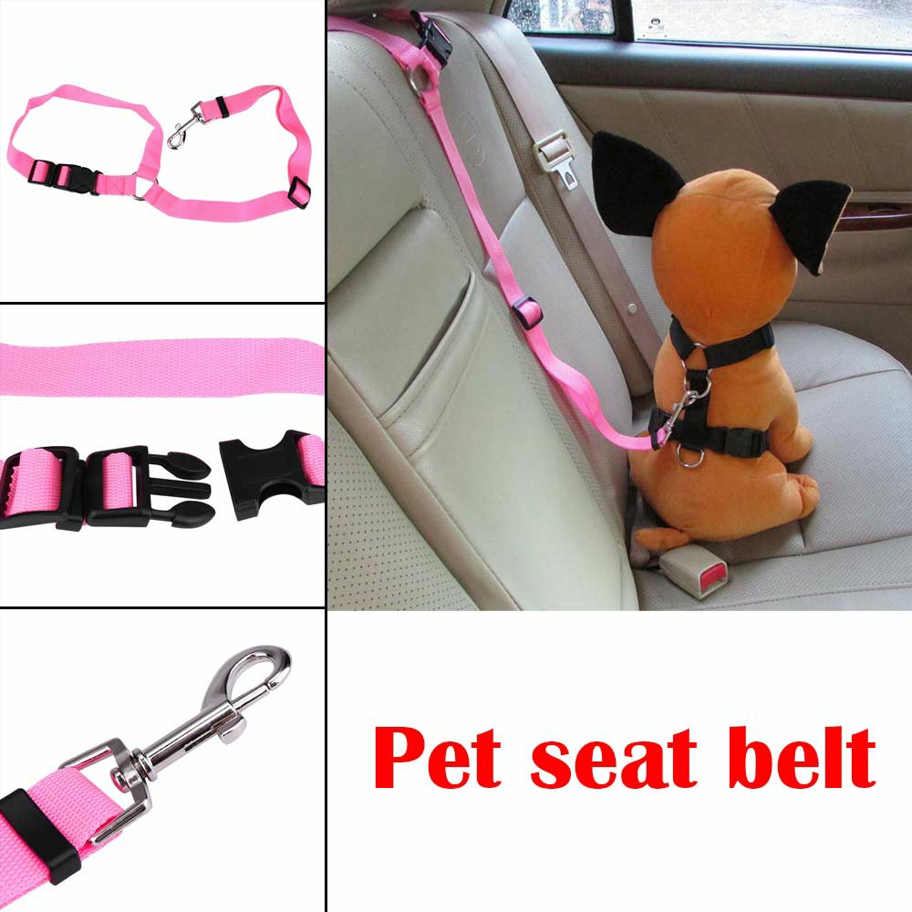 Dog Pet Adjustable Car Safety Seat Belt Harness Travel Lead Restraint Leash Belt Traction Rope