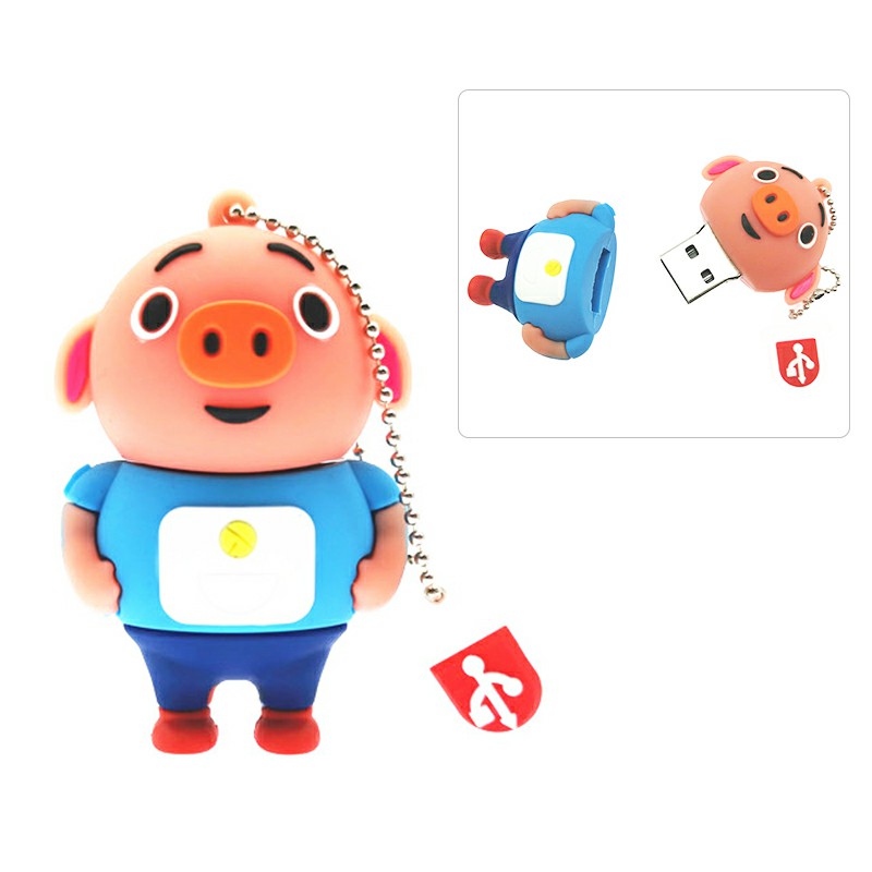 Cute Blue Cartoon Pig USB 2.0 Flash Drive Pen Drive U Disk with Chain - 64GB