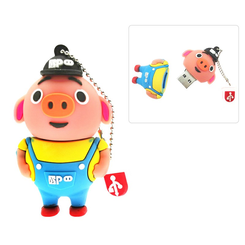 Cute Yellow Cartoon Pig USB 2.0 Flash Drive Pen Drive U Disk with Chain - 64GB