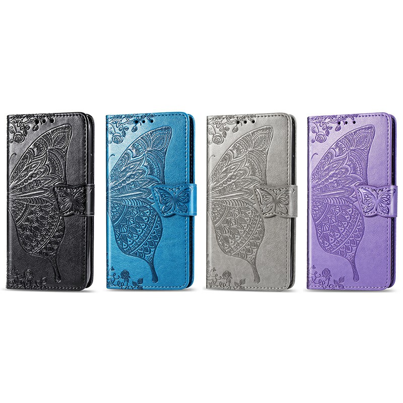 Flower Butterfly Embossed Leather Case PU Leather Flip Stand Wallet Card Case for Samsung Galaxy S10 Plus - Light Purple