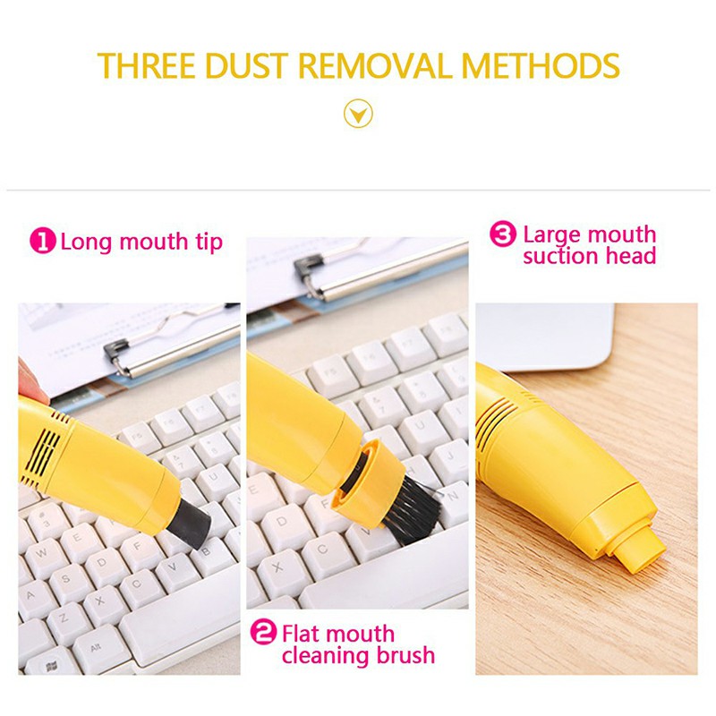 Mini USB Keyboard Vacuum Cleaner with Mini Brush Dust Cleaning Kit - Yellow