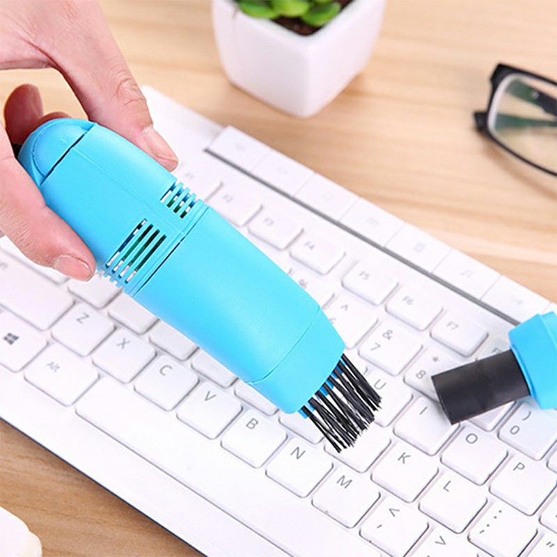 Mini USB Keyboard Vacuum Cleaner with Mini Brush Dust Cleaning Kit - Light Blue