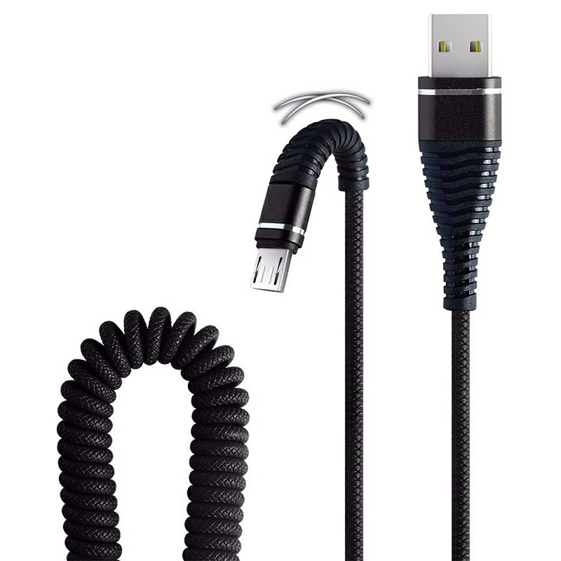 Micro USB Spring Curly PU Charger Cable Charging Cable for Android Cellphones