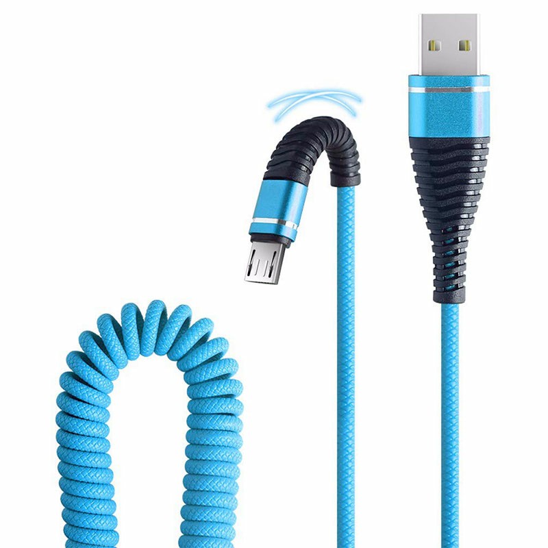 Micro USB Spring Curly PU Charger Cable Charging Cable for Android Cellphones