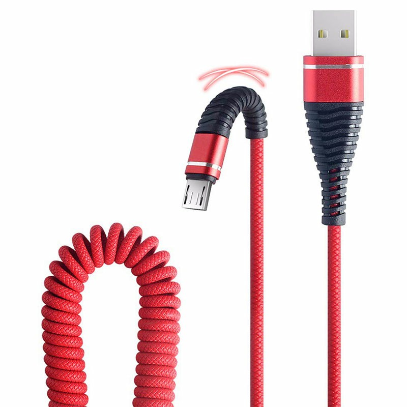 Micro USB Spring Curly PU Charger Cable Charging Cable for Android Cellphones