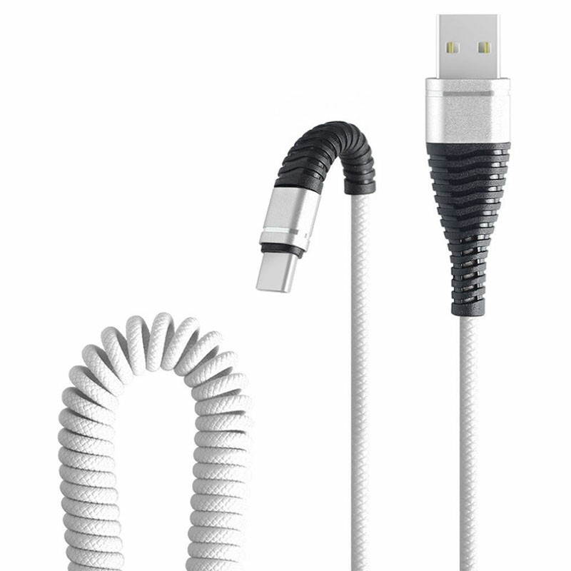 Type C Spring Curly Charger Cable PU Charging Cable for Cellphones Other Devices with Type C