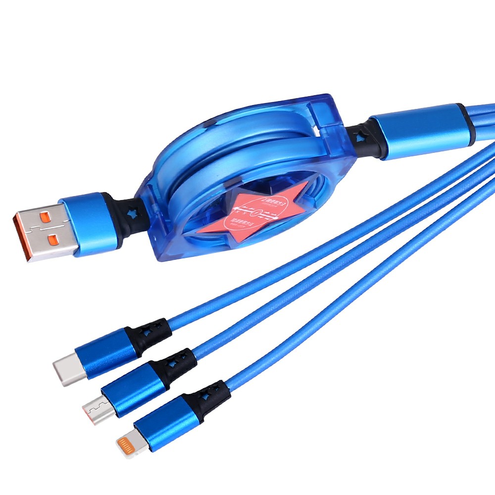3 in 1 Universal Type C Micro USB 8 pin Charging Cable 1.2m - Blue