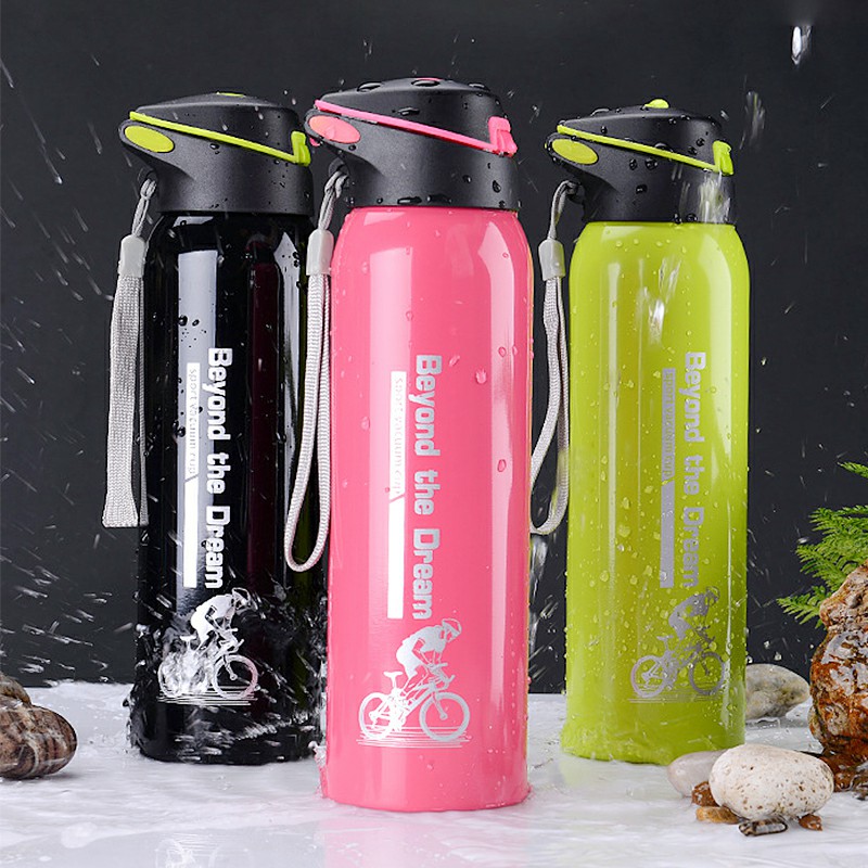 500ML Sports Thermos Water Bottle with Straw Double Wall Vacuum Insulated Stainless Steel Thermos - Silver