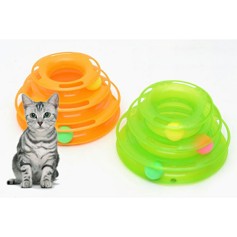 Pet Cat Kitten Interactive Crazy Ball Disk Amusement Game Trilaminar Toy Tower - Orange