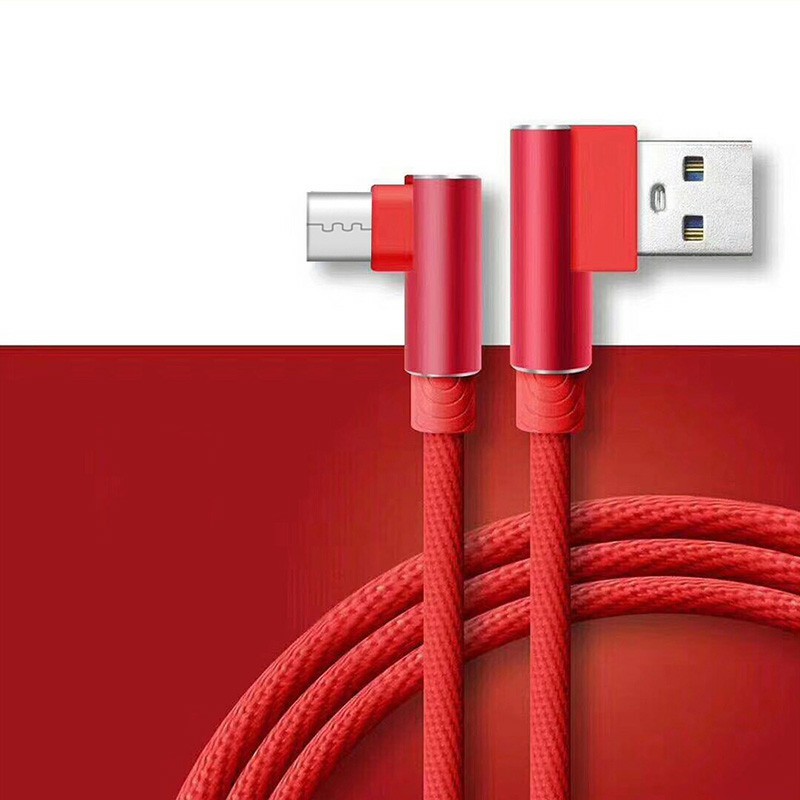 USB2.0 L Shape Double 90 Degree Elbow Braided Nylon Weaving Type C Charging Cable 1m