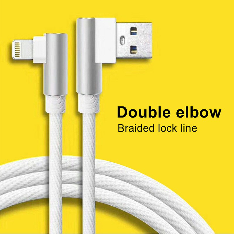 Durable L Shape Double 90 Degree Elbow Braided Connector Nylon Weaving 8 pin Charging Cable 1m