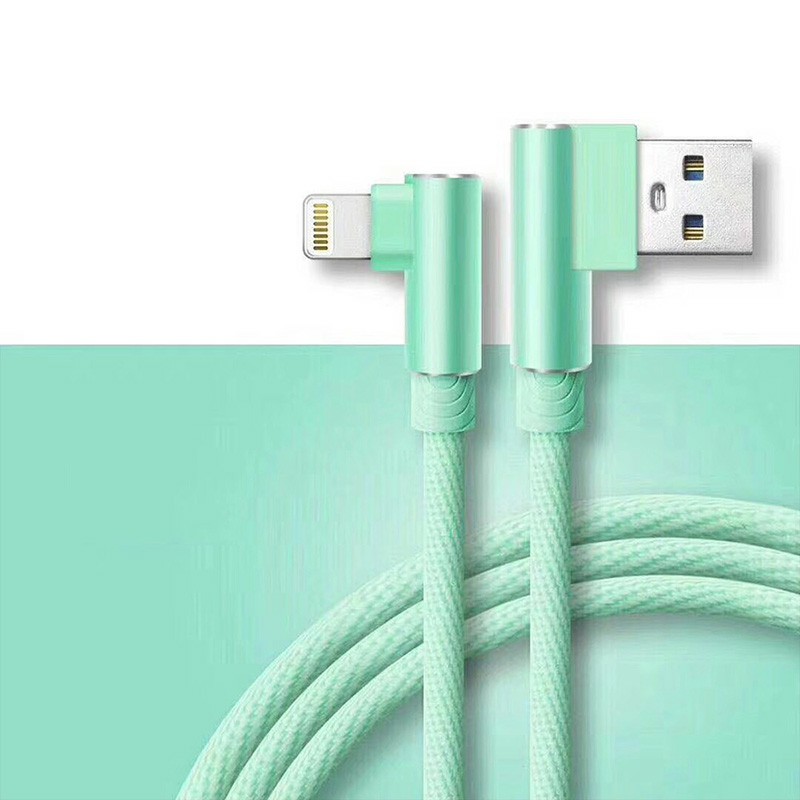 Durable L Shape Double 90 Degree Elbow Braided Connector Nylon Weaving 8 pin Charging Cable 1m