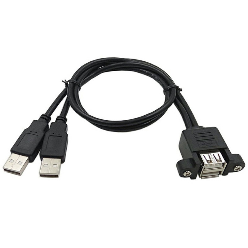 Dual USB 2.0 Extension Cable Professional Female Socket Panel Mount to 2 USB Male Extension Cable