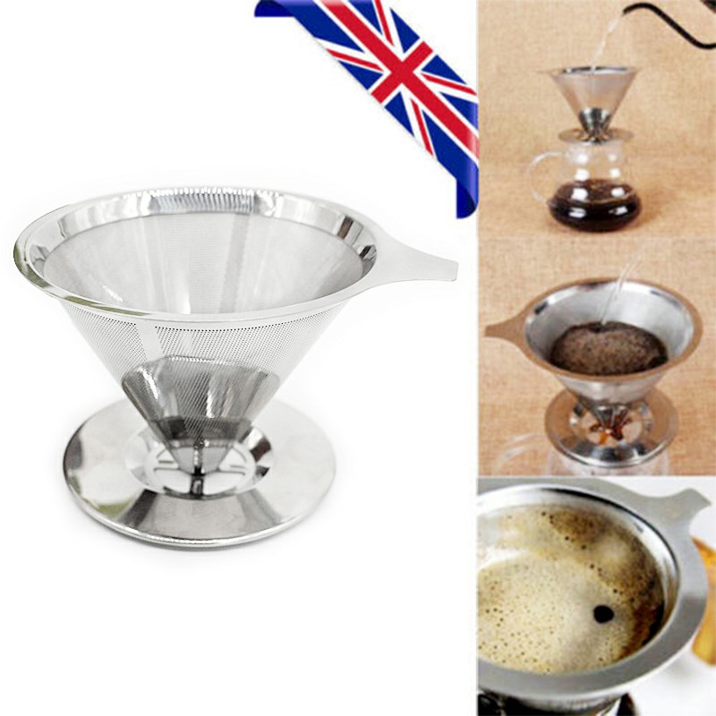 Stainless Steel Reusable Mesh Filter Strainer Coffee Paperless Pour Over Cone Dripper