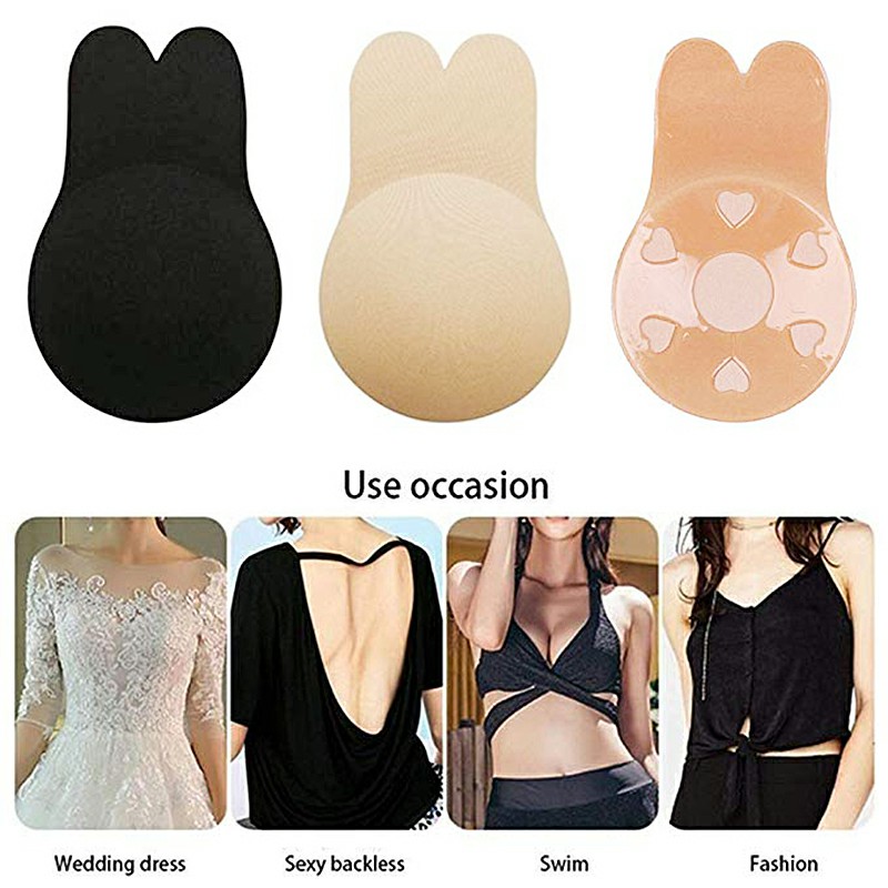 Women Invisible Brassy Tape Breast lifter Lifting Bra Silicone Nipple Cover Pad - Black