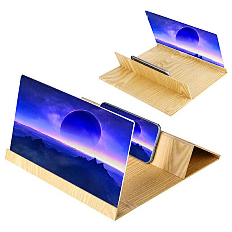 Wood Pattern 12 inch Magnifier Mobile 3D Screen Stand Amplifier for Smartphone Videos