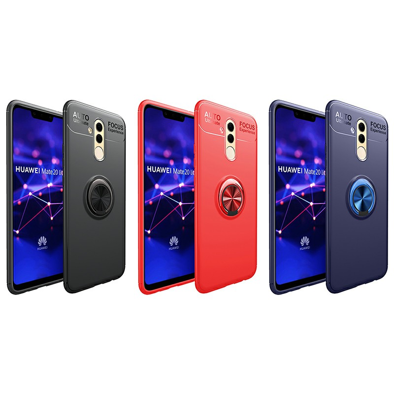 Bumper Soft Phone Case TPU Shockproof Cover with Metal Ring Stand for Huawei Mate 20 lite