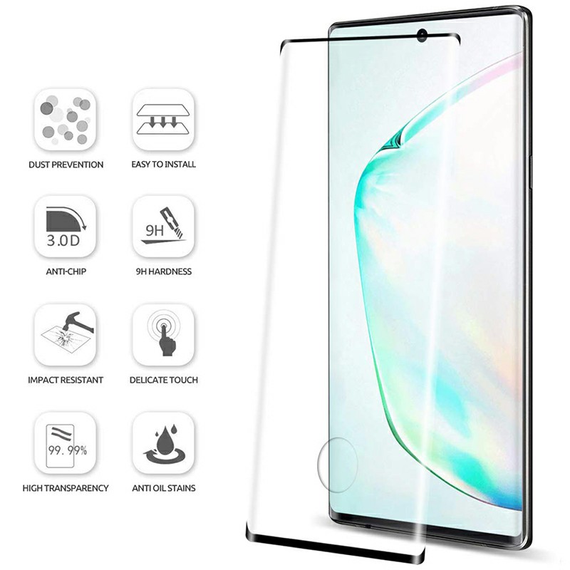 Tempered Glass Screen Film Protector Protective Glass for Samsung Galaxy Note 10 Plus - Black