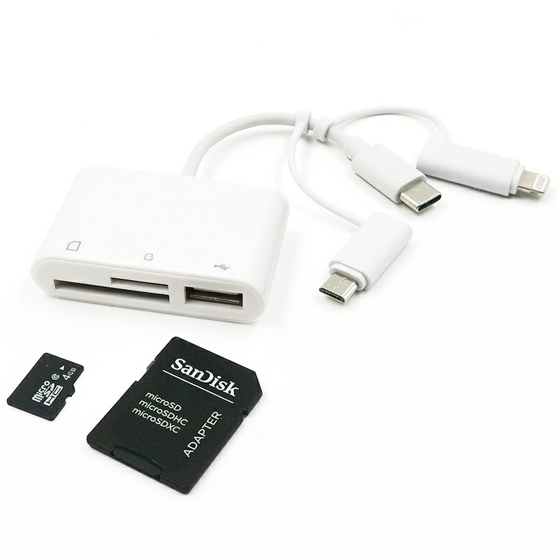 3 in 1 SD+TF+USB/F All-Round Camera Card Reader Universal OTG Card Reader for Type C Micro USB and 8 pin