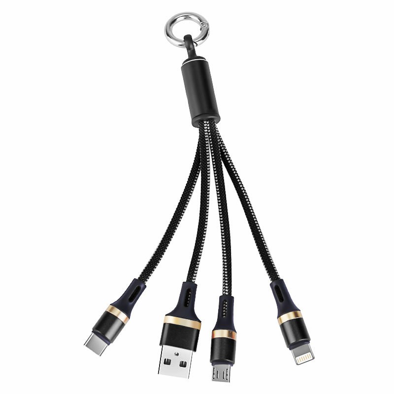 3 in 1 Key Chain Charging Cable Portable Travel Short Cables Type C Micro USB 8 pin Charger Cable