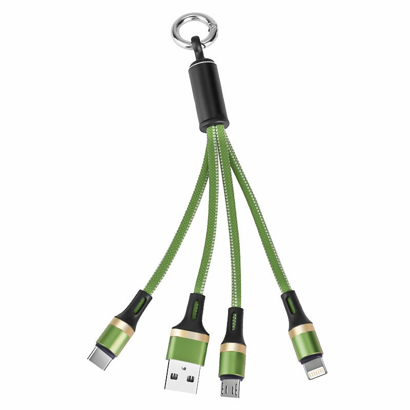 3 in 1 Key Chain Charging Cable Portable Travel Short Cables Type C Micro USB 8 pin Charger Cable