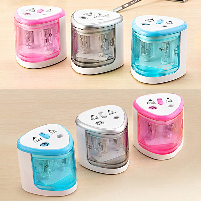 UK Electric Automatic 2 holes Pencil Sharpener Battery Operated School Stationery