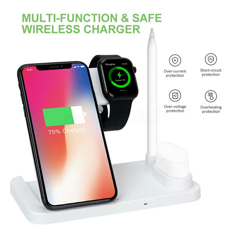 4 in 1 Wireless Fast Charger Charging Pad Stand Station Dock for iPhone Apple Watch Earphone Apple Stylus