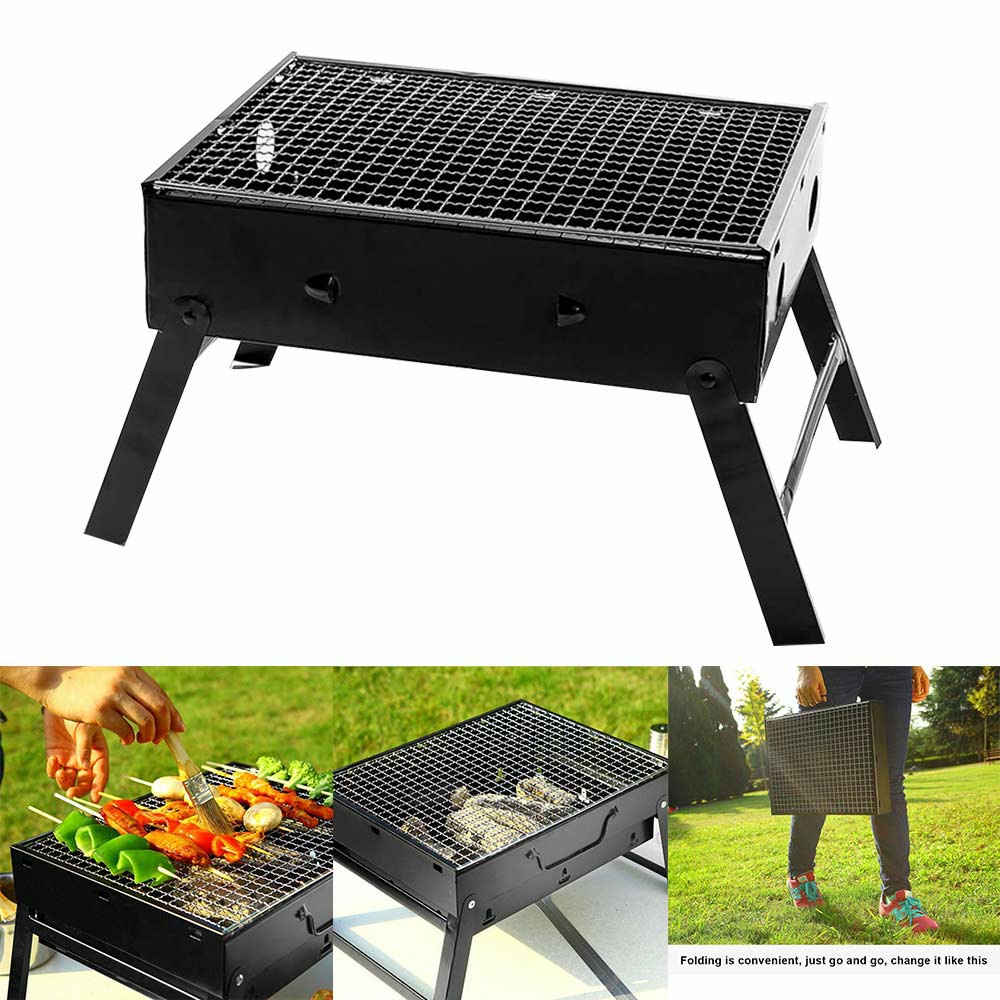 Large BBQ Steel Charcoal Barbecue Grill Collapsible Pullable Portable Outdoor Picnic Cooking Stove - Size S