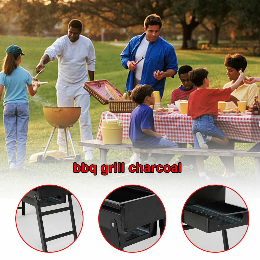 Large BBQ Steel Charcoal Barbecue Grill Collapsible Pullable Portable Outdoor Picnic Cooking Stove