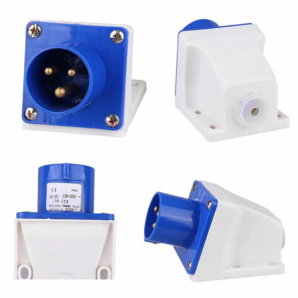 Blue 240V 16 AMP 3 Pin Industrial Site Plug Waterproof IP44 2P Male/Female Plug