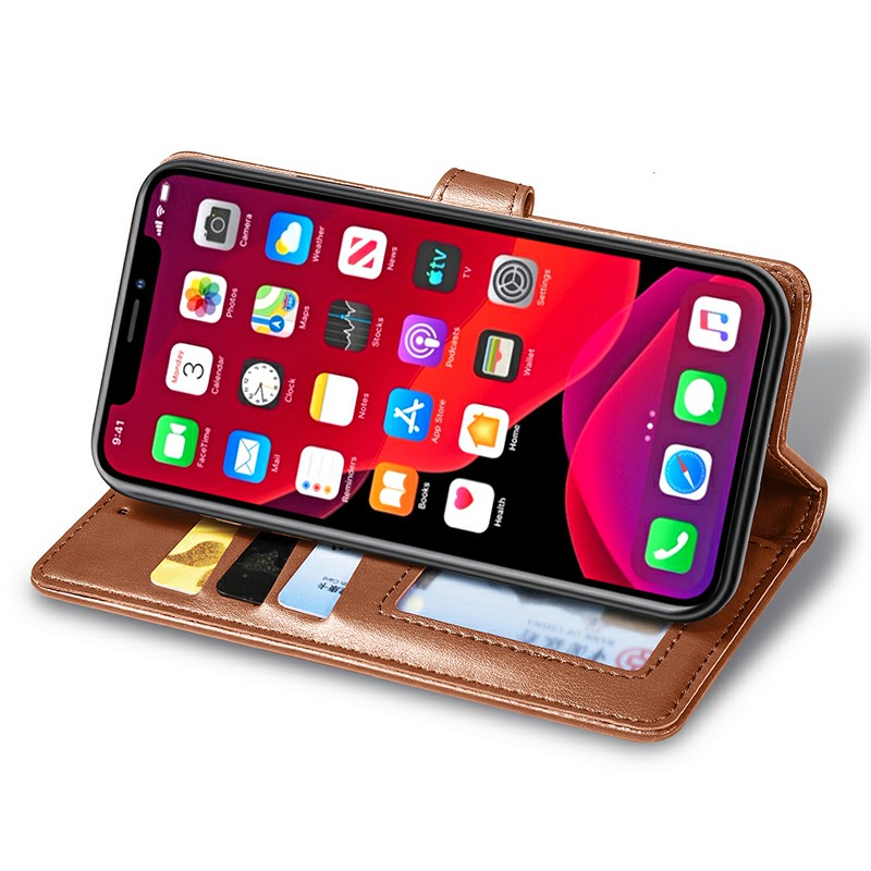 Leather Wallet Card Case Cover Flip Stand Case with Magnetic Buckle Closure for iPhone 11 Pro