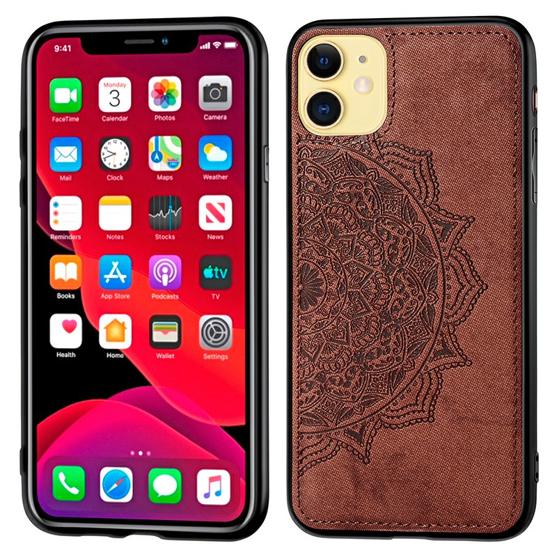 TPU + PC Phone Case Mandragora Embossed Flower Back Case Fabric Cover for iPhone 11