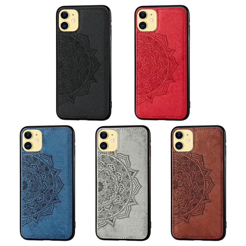 TPU + PC Phone Case Mandragora Embossed Flower Back Case Fabric Cover for iPhone 11