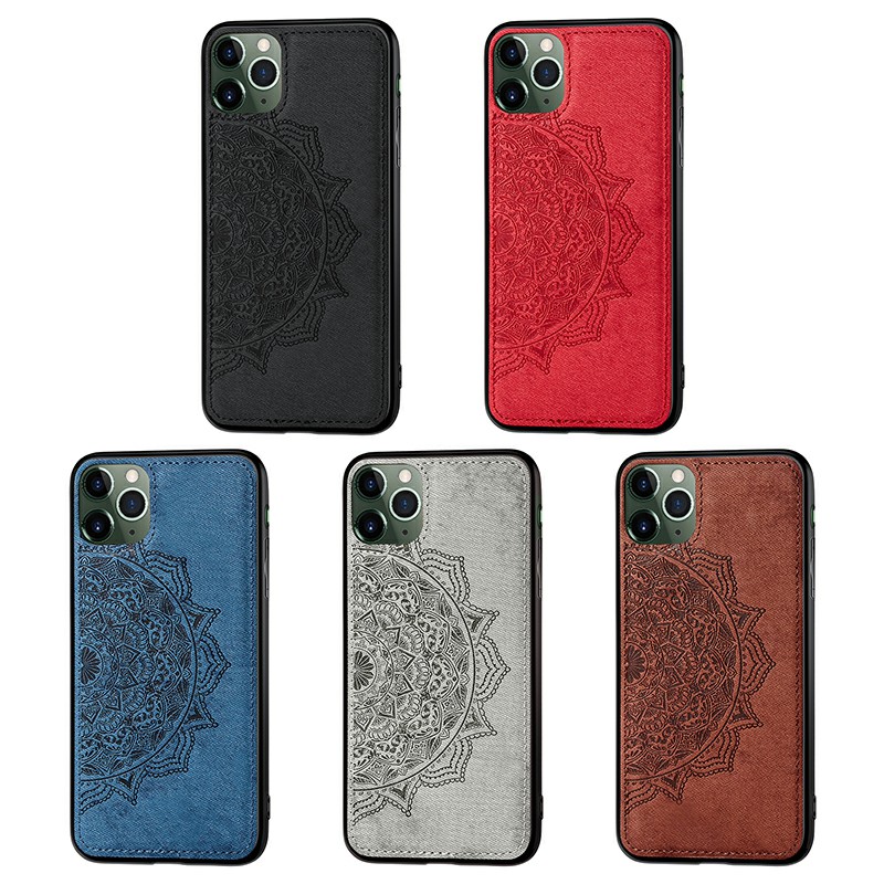 Fabric Embossed Mandragora Flower Back Case Cover TPU + PC Phone Case for iPhone 11 Pro Max